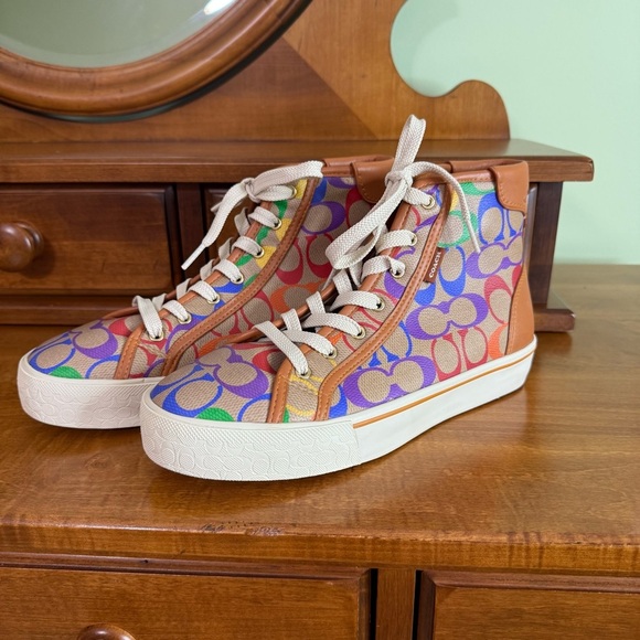 Coach Shoes - NEW Coach Citysole High Top Platform Sneaker Rainbow Signature size 7.5 y2k